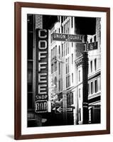 Coffee Shop Bar Sign, Union Square, Manhattan, New York, US, Old Black and White Photography-Philippe Hugonnard-Framed Photographic Print