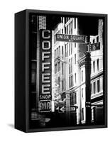 Coffee Shop Bar Sign, Union Square, Manhattan, New York, US, Old Black and White Photography-Philippe Hugonnard-Framed Stretched Canvas