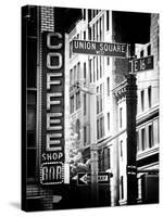 Coffee Shop Bar Sign, Union Square, Manhattan, New York, US, Old Black and White Photography-Philippe Hugonnard-Stretched Canvas