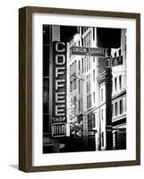 Coffee Shop Bar Sign, Union Square, Manhattan, New York, US, Old Black and White Photography-Philippe Hugonnard-Framed Photographic Print