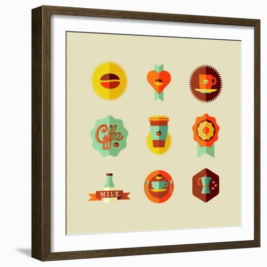 Coffee Shop Icons-cienpies-Framed Premium Giclee Print