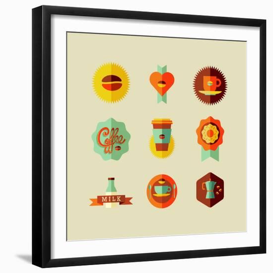 Coffee Shop Icons-cienpies-Framed Premium Giclee Print