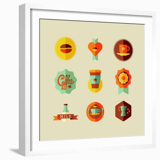 Coffee Shop Icons-cienpies-Framed Premium Giclee Print