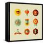 Coffee Shop Icons-cienpies-Framed Stretched Canvas