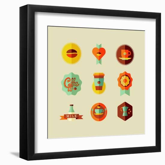 Coffee Shop Icons-cienpies-Framed Art Print