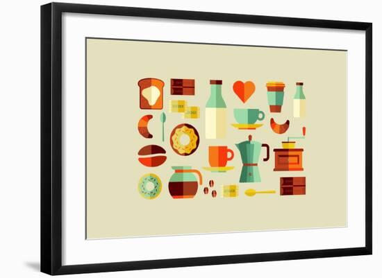 Coffee Shop Icons-cienpies-Framed Art Print