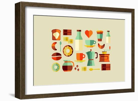 Coffee Shop Icons-cienpies-Framed Premium Giclee Print