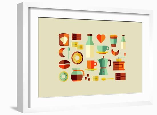 Coffee Shop Icons-cienpies-Framed Premium Giclee Print