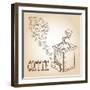 Coffee Sketch-cienpies-Framed Art Print