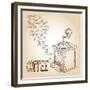 Coffee Sketch-cienpies-Framed Premium Giclee Print