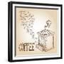 Coffee Sketch-cienpies-Framed Premium Giclee Print