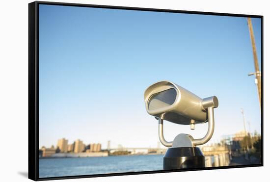 Coin operated binoculars facing the Manhattan Bridge, New York City, New York-Greg Probst-Framed Stretched Canvas