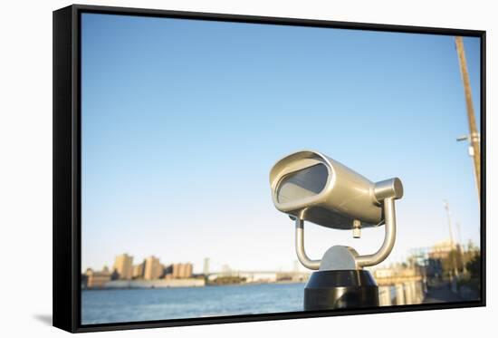 Coin operated binoculars facing the Manhattan Bridge, New York City, New York-Greg Probst-Framed Stretched Canvas