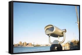 Coin operated binoculars facing the Manhattan Bridge, New York City, New York-Greg Probst-Framed Stretched Canvas