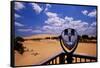 Coin-operated binoculars in desert, Kitty Hawk, North Carolina, USA-null-Framed Stretched Canvas