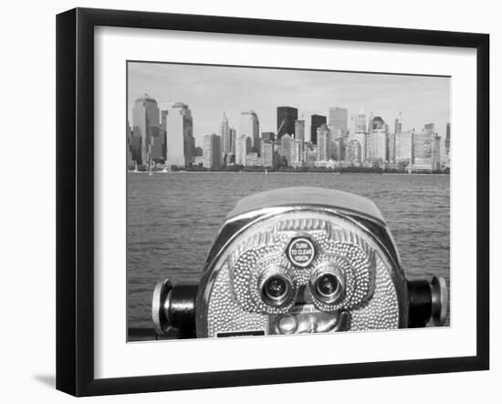 Coin Operated Binoculars Pointed at Manhattan Skyline, Hudson River, Jersey City, New Jersey, Usa-Paul Souders-Framed Photographic Print