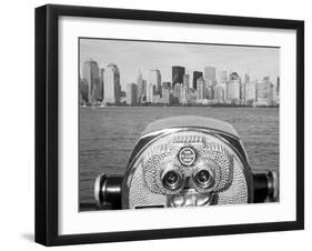 Coin Operated Binoculars Pointed at Manhattan Skyline, Hudson River, Jersey City, New Jersey, Usa-Paul Souders-Framed Photographic Print