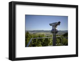 coin-operated binoculars with view to Swabian Alps, Salach, Baden-Wurttemberg, Germany-Michael Weber-Framed Photographic Print