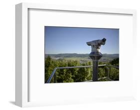 coin-operated binoculars with view to Swabian Alps, Salach, Baden-Wurttemberg, Germany-Michael Weber-Framed Photographic Print