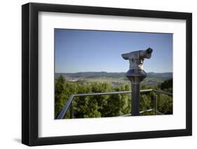 coin-operated binoculars with view to Swabian Alps, Salach, Baden-Wurttemberg, Germany-Michael Weber-Framed Photographic Print