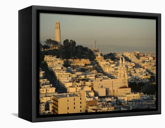 Coit Tower and Telegraph Hill at Dusk, San Francisco, California, USA-Fraser Hall-Framed Stretched Canvas