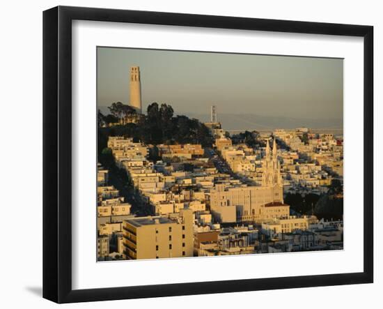 Coit Tower and Telegraph Hill at Dusk, San Francisco, California, USA-Fraser Hall-Framed Photographic Print