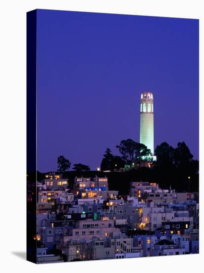 Coit Tower, Telegraph Hill at Dusk, San Francisco, U.S.A.-Thomas Winz-Stretched Canvas