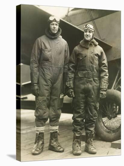 Col. Charles A. Lindbergh (Left) and Harry F. Guggenheim in Flight-Suits. Dec. 8, 1928-null-Stretched Canvas