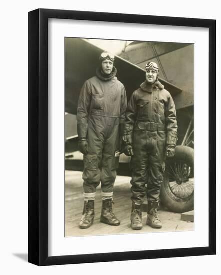 Col. Charles A. Lindbergh (Left) and Harry F. Guggenheim in Flight-Suits. Dec. 8, 1928-null-Framed Photo