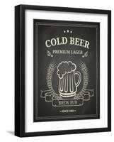 Cold Beer Poster on Chalkboard-hoverfly-Framed Art Print
