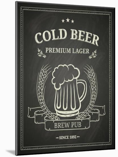 Cold Beer Poster on Chalkboard-hoverfly-Mounted Art Print