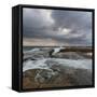 Cold Stormy Panoramic Seascape with Rushing Wave and Flowing Water-Anton Gorlin-Framed Stretched Canvas