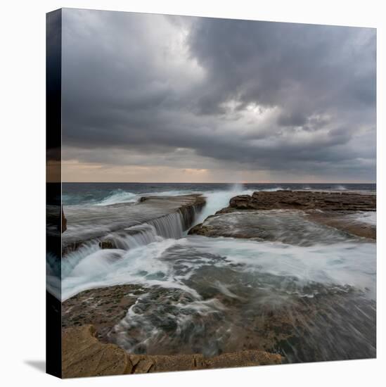 Cold Stormy Panoramic Seascape with Rushing Wave and Flowing Water-Anton Gorlin-Stretched Canvas