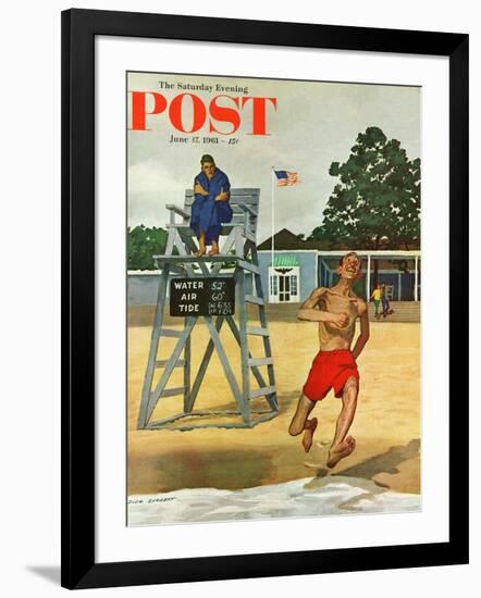 "Cold Water Swimmer," Saturday Evening Post Cover, June 17, 1961-Richard Sargent-Framed Giclee Print