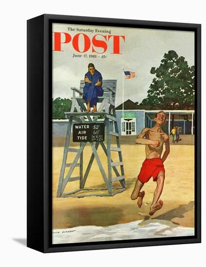 "Cold Water Swimmer," Saturday Evening Post Cover, June 17, 1961-Richard Sargent-Framed Stretched Canvas