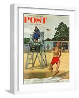 "Cold Water Swimmer," Saturday Evening Post Cover, June 17, 1961-Richard Sargent-Framed Premium Giclee Print