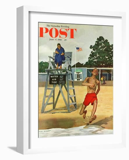 "Cold Water Swimmer," Saturday Evening Post Cover, June 17, 1961-Richard Sargent-Framed Premium Giclee Print