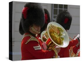 Coldstream Guards Band Practise at Wellington Barracks, Reflected in Brass Tuba, London, England-Walter Rawlings-Stretched Canvas