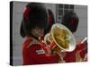 Coldstream Guards Band Practise at Wellington Barracks, Reflected in Brass Tuba, London, England-Walter Rawlings-Stretched Canvas