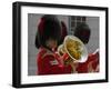 Coldstream Guards Band Practise at Wellington Barracks, Reflected in Brass Tuba, London, England-Walter Rawlings-Framed Photographic Print