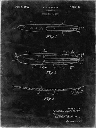 PP1073-Black Grunge Surfboard 1965 Patent Poster