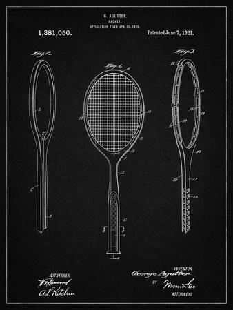 PP1128-Vintage Black Vintage Tennis Racket Patent Poster