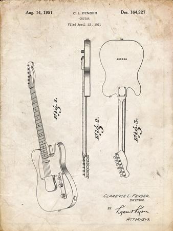 PP121- Vintage Parchment Fender Broadcaster Electric Guitar Patent Poster