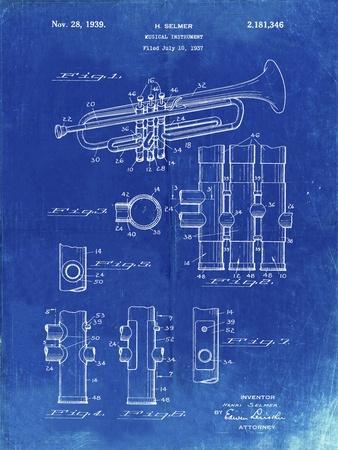 PP141- Faded Blueprint Selmer 1939 Trumpet Patent Poster