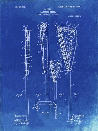 PP166- Faded Blueprint Lacrosse Stick Patent Poster