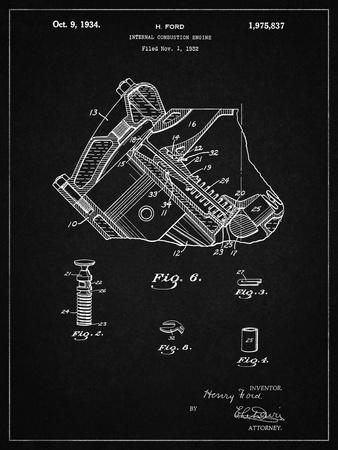 PP172- Vintage Black Ford V-8 Combustion Engine 1934 Patent Poster