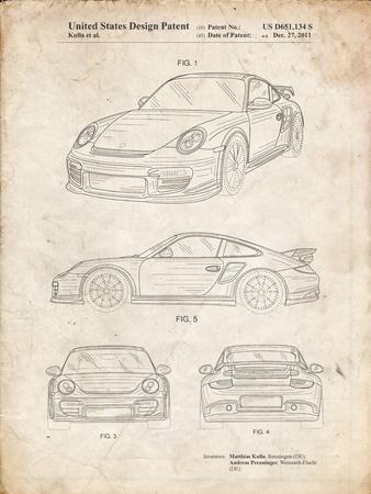 PP994-Vintage Parchment Porsche 911 with Spoiler Patent Poster