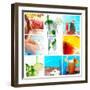 Collage Background With Cocktail And Travel Concept-haveseen-Framed Art Print