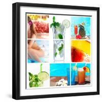 Collage Background With Cocktail And Travel Concept-haveseen-Framed Art Print