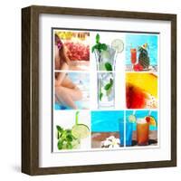 Collage Background With Cocktail And Travel Concept-haveseen-Framed Art Print